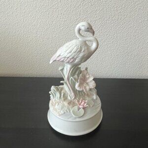 Flamingo Porcelain Rotating Music Box Figurine // Moon River // Arnart 1986